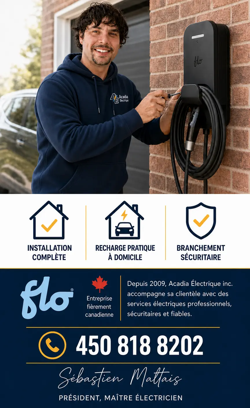 Installation borne de recharge Acadia Electrique inc